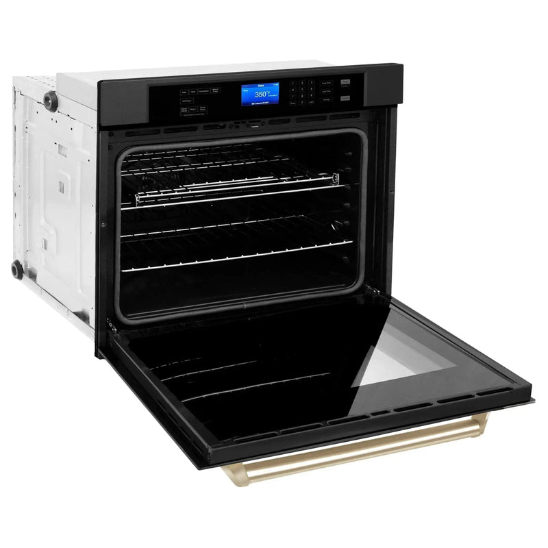 ZLINE 30" Autograph Edition Single Wall Oven with Self Clean and True Convection in Black Stainless Steel Gold Accent AWSZ-30-BS-G by Farmhouse Kitchen and Bath