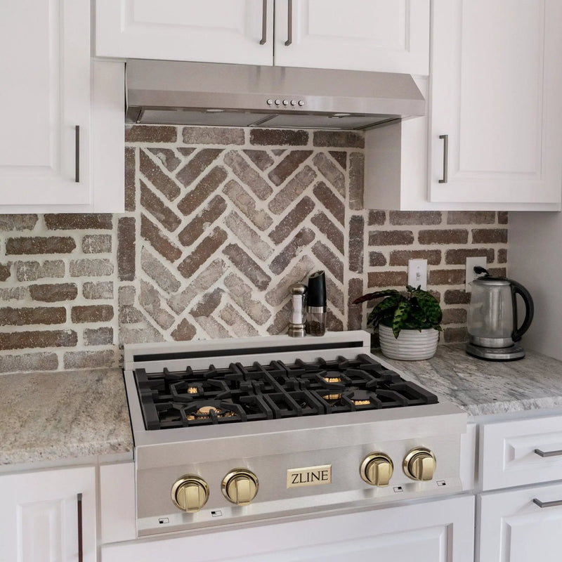 ZLINE 30" Autograph Rangetop, DuraSnow, Gold Accent, RTZ-30-G by Farmhouse Kitchen and Bath