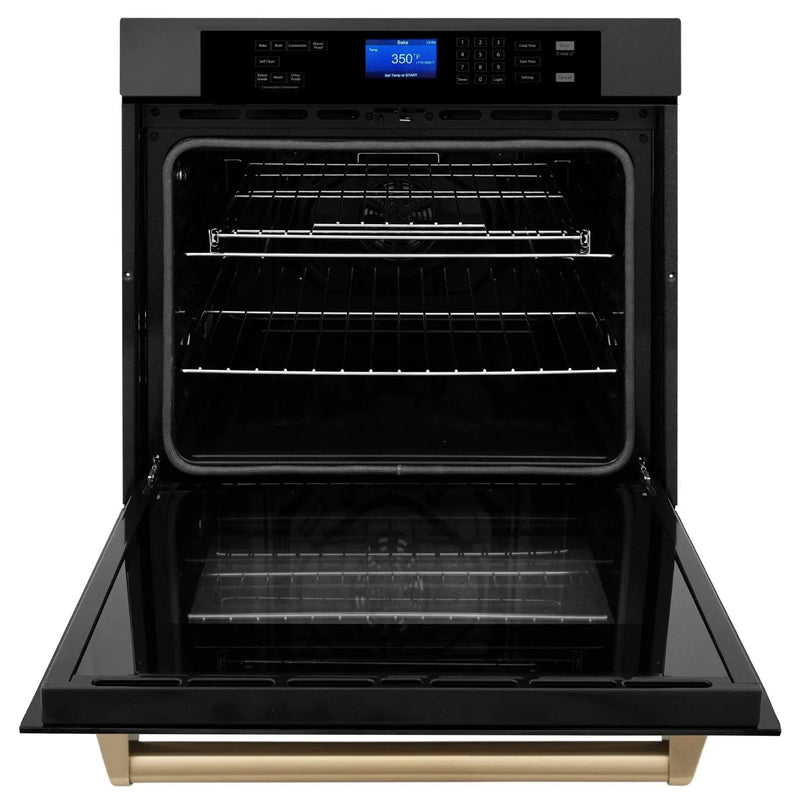 ZLINE 30" Autograph Single Wall Oven with Self Clean and True Convection in Black Stainless Steel Champagne Bronze AWSZ-30-BS-CB by Farmhouse Kitchen and Bath