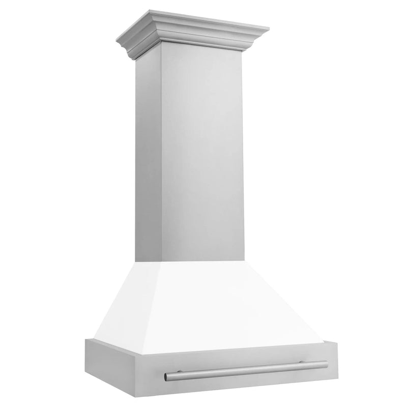 ZLINE 30" Autograph Stainless White Wall Range Hood, 8654STX-WM-30 by Farmhouse Kitchen and Bath