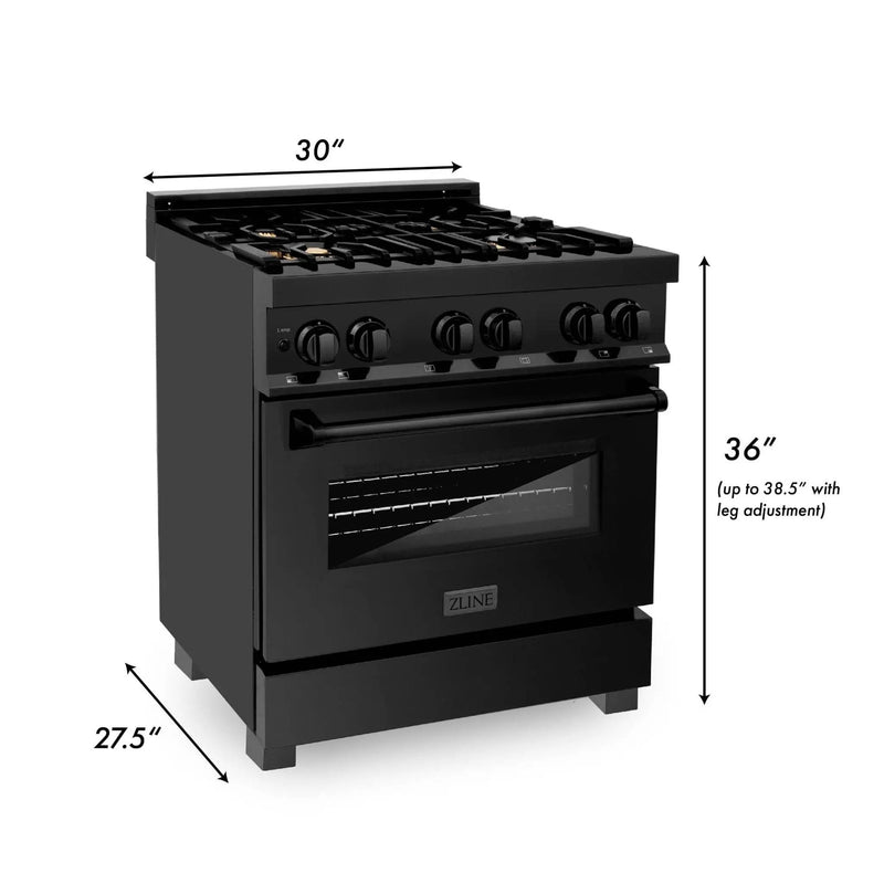 ZLINE 30" Black Stainless, Gas/Electric Oven, Brass Burners, RAB-BR-30 by Farmhouse Kitchen and Bath