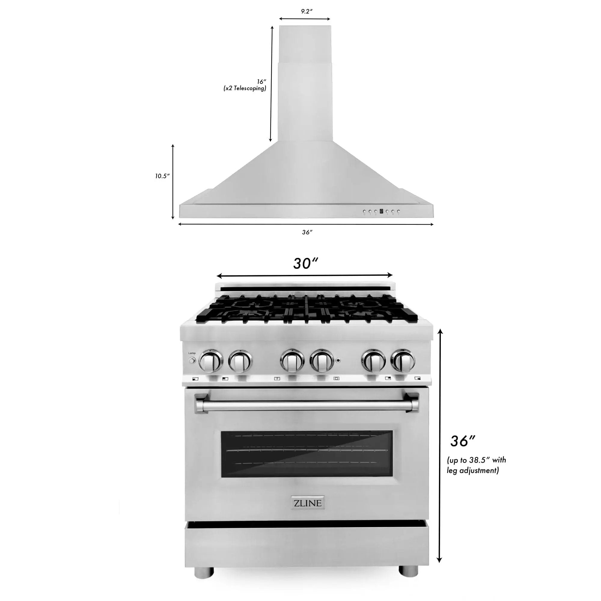 ZLINE 30" Bundle Range RA30 & Wall Range Hood KB-30, 2KP-RARH30 by Farmhouse Kitchen and Bath