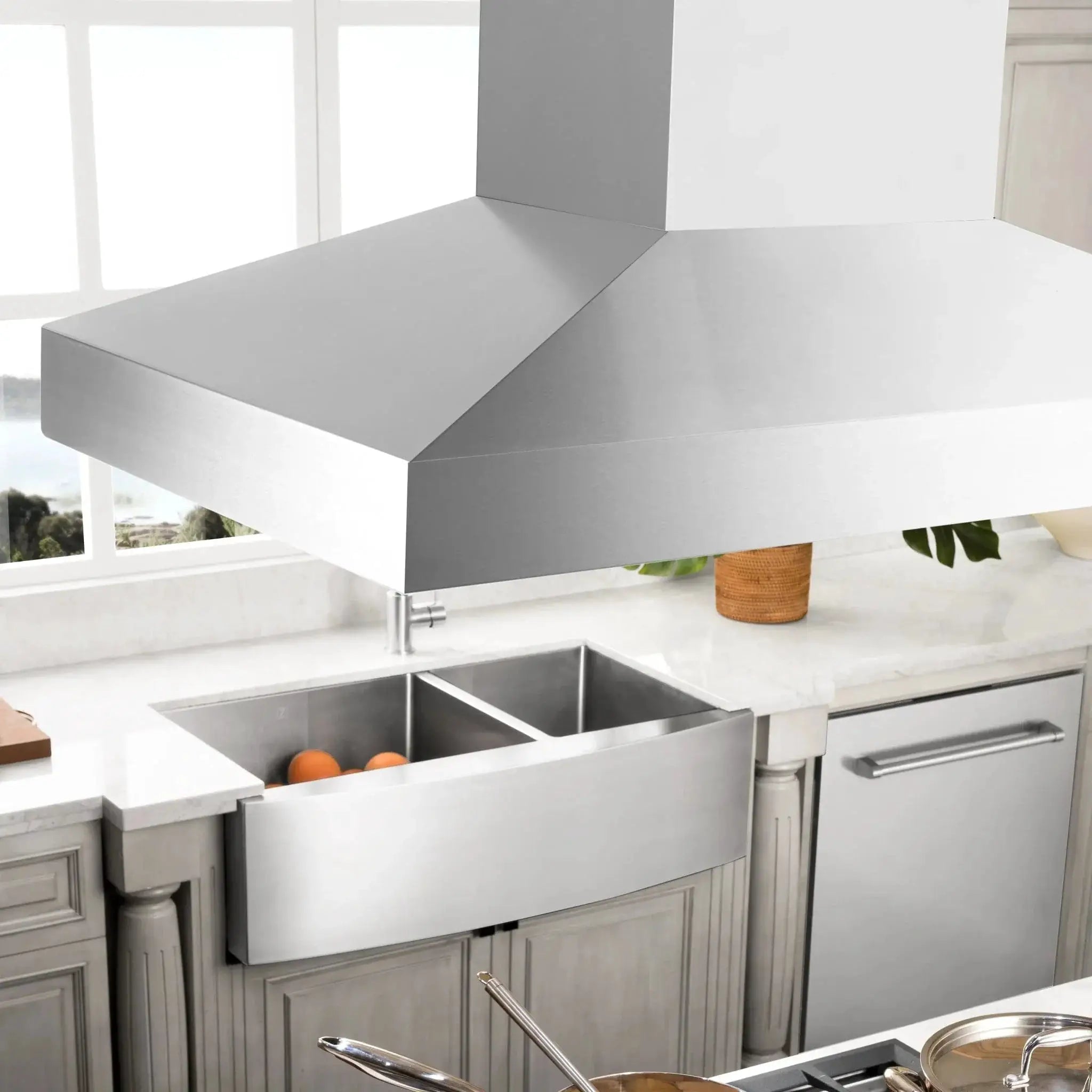 ZLINE 30" CrownSound‚ Ducted Vent Island Mount Range Hood in Stainless Steel, Built-in Bluetooth Speakers, KL3iCRN-BT-30 by Farmhouse Kitchen and Bath