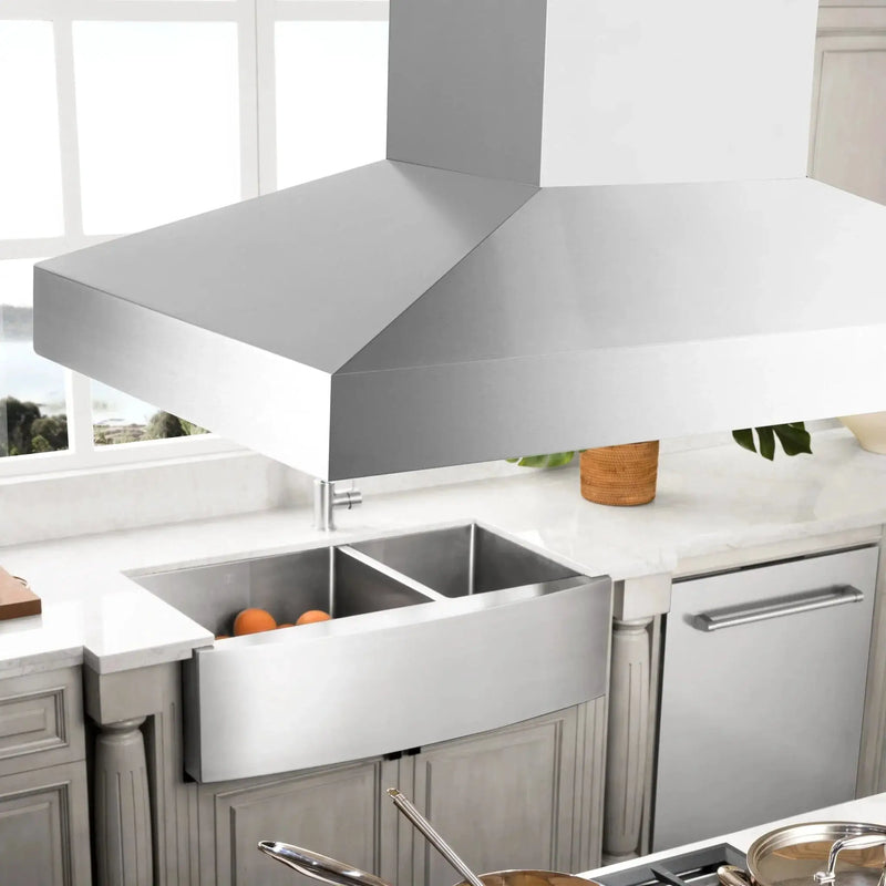 ZLINE 30" CrownSound‚ Ducted Vent Island Mount Range Hood in Stainless Steel, Built-in Bluetooth Speakers, KL3iCRN-BT-30 by Farmhouse Kitchen and Bath