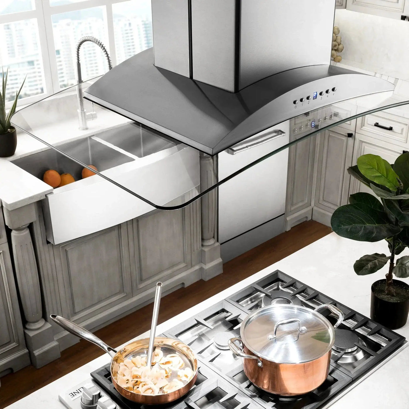 ZLINE 30" CrownSound‚ Ducted Vent Island Mount Range Hood in Stainless Steel with Built-in Bluetooth Speakers, GL9iCRN-BT-30 by Farmhouse Kitchen and Bath