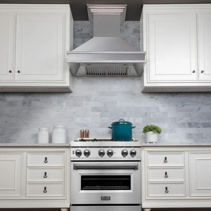 ZLINE 30" Designer Series Stainless Wall Mount Range Hood, 8656S-30 by Farmhouse Kitchen and Bath