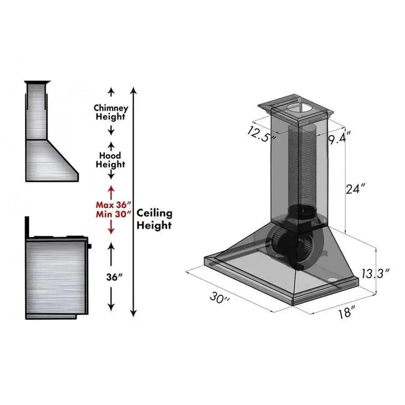 ZLINE 30" Designer Series Wooden Wall Range Hood in Black, KBCC-30 by Farmhouse Kitchen and Bath