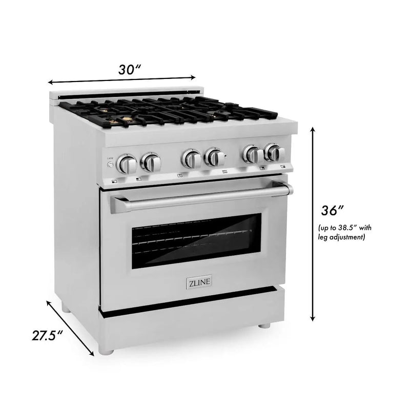 ZLINE 30" Dual Fuel Oven Range, Stainless Steel, Brass Burners, RA-BR-30 by Farmhouse Kitchen and Bath