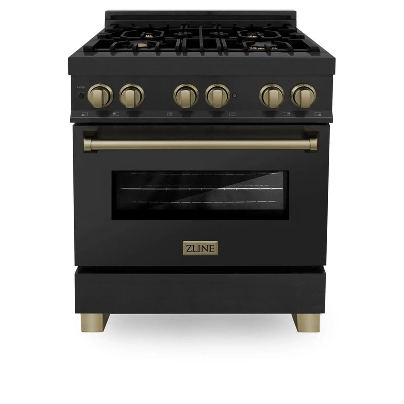 ZLINE 30" Dual Fuel Range, Black Stainless, Champagne Bronze, RABZ-30-CB by Farmhouse Kitchen and Bath