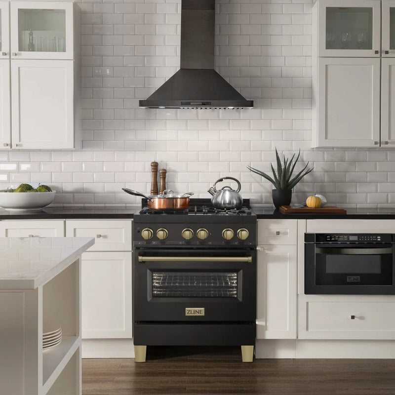 ZLINE 30" Dual Fuel Range, Black Stainless, Champagne Bronze, RABZ-30-CB by Farmhouse Kitchen and Bath