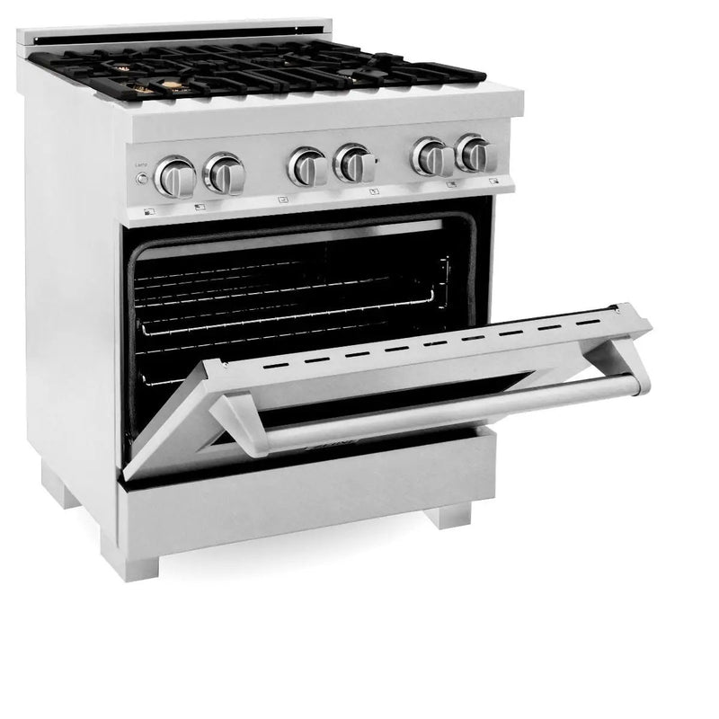 ZLINE 30" Dual Fuel Range, DuraSnow, Stainless, Brass Burners, RAS-SN-BR-30 by Farmhouse Kitchen and Bath
