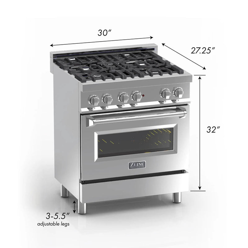 ZLINE 30" Dual Fuel Range, DuraSnow, Stainless, White Matte Door, RAS-WM-30 by Farmhouse Kitchen and Bath