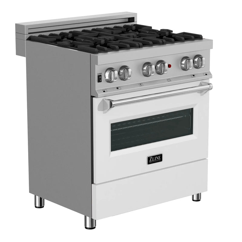 ZLINE 30" Dual Fuel Range, DuraSnow, Stainless, White Matte Door, RAS-WM-30 by Farmhouse Kitchen and Bath