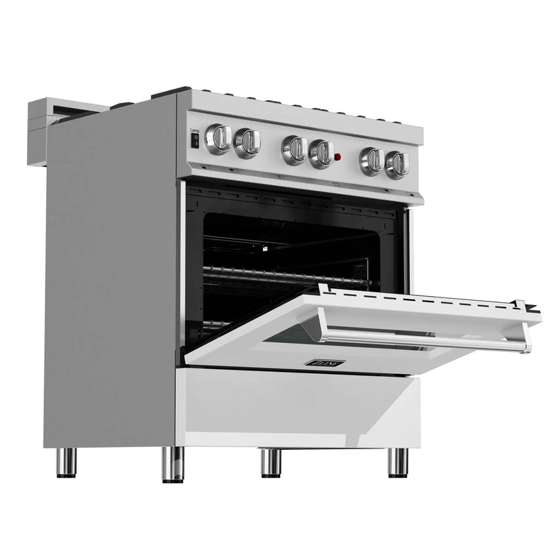 ZLINE 30" Dual Fuel Range, DuraSnow, Stainless, White Matte Door, RAS-WM-30 by Farmhouse Kitchen and Bath