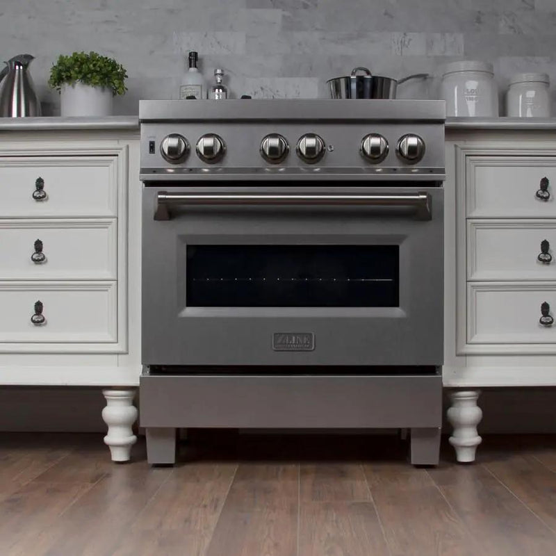 ZLINE 30" Dual Fuel Range, Snow Stainless, Snow Stainless Door, RAS-SN-30 by Farmhouse Kitchen and Bath