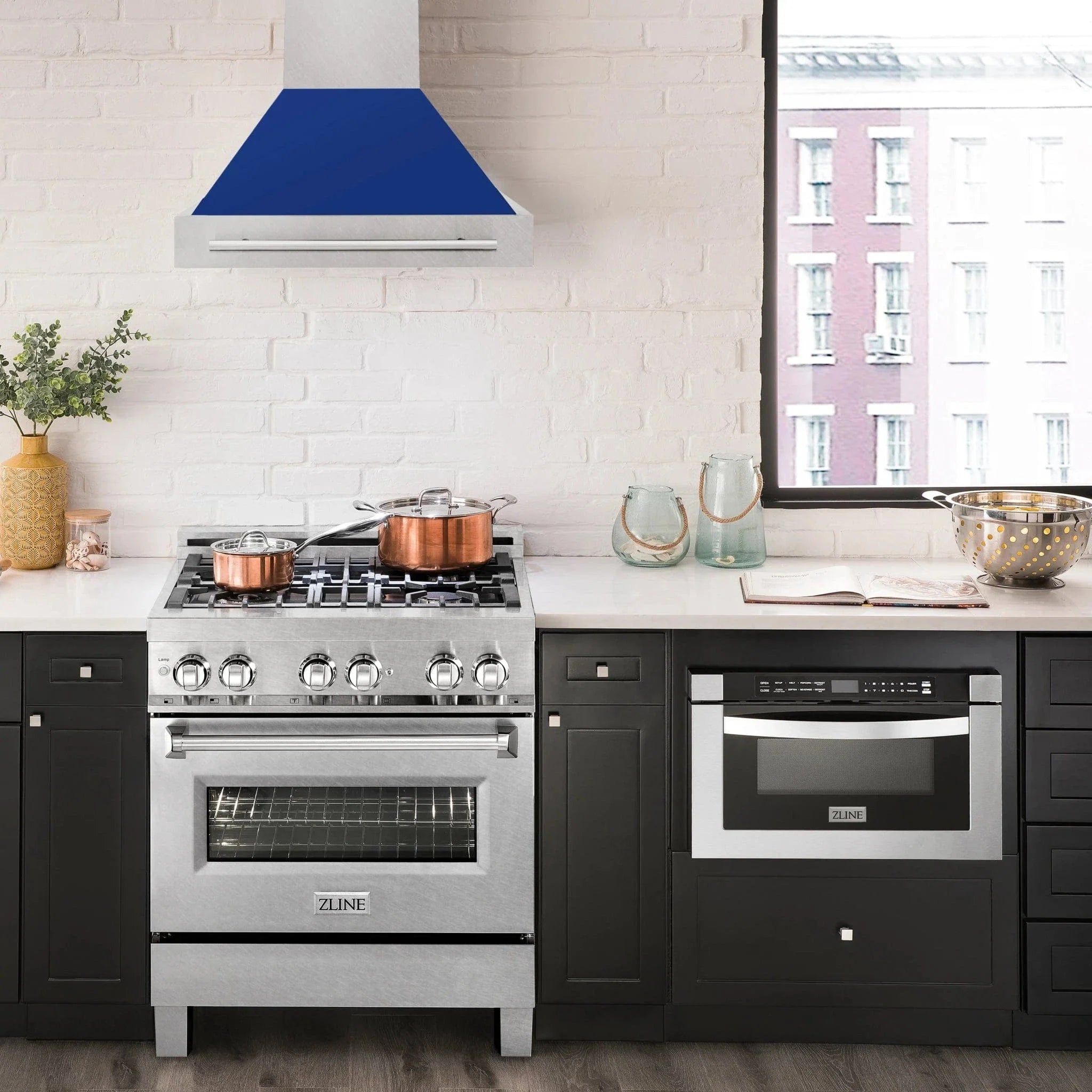 ZLINE 30" DuraSnow® Stainless Steel Range Hood with Color Shell Options 8654SNX-BG-30 by Farmhouse Kitchen and Bath