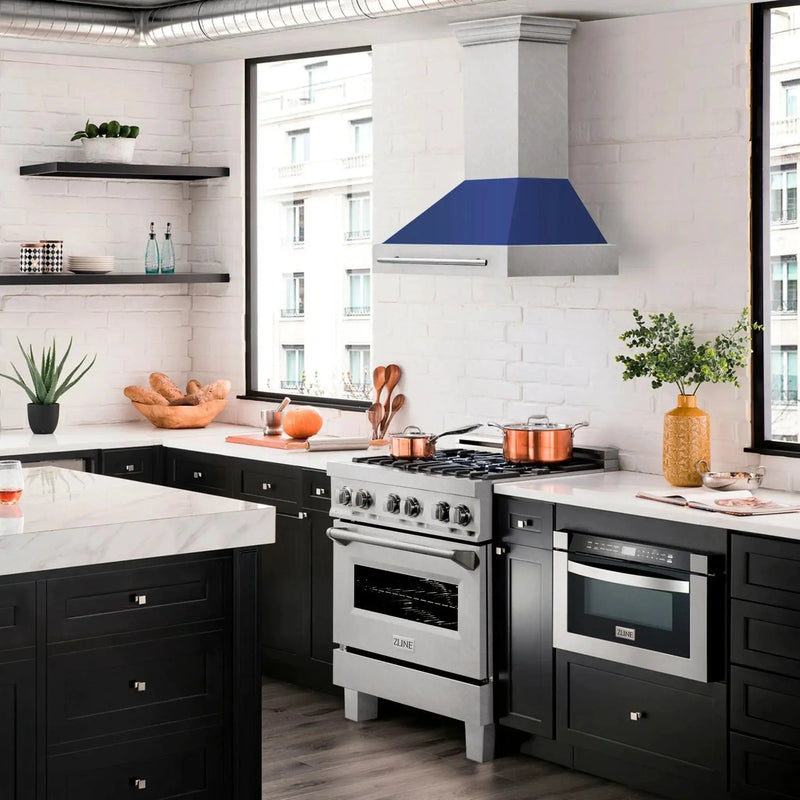 ZLINE 30" DuraSnow® Stainless Steel Range Hood with Color Shell Options 8654SNX-BM-30 by Farmhouse Kitchen and Bath