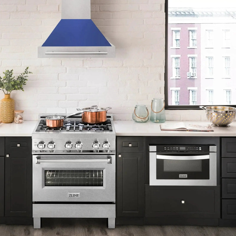 ZLINE 30" DuraSnow® Stainless Steel Range Hood with Color Shell Options 8654SNX-BM-30 by Farmhouse Kitchen and Bath