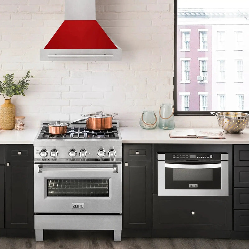 ZLINE 30" DuraSnow® Stainless Steel Range Hood with Color Shell Options 8654SNX-RM-30 by Farmhouse Kitchen and Bath