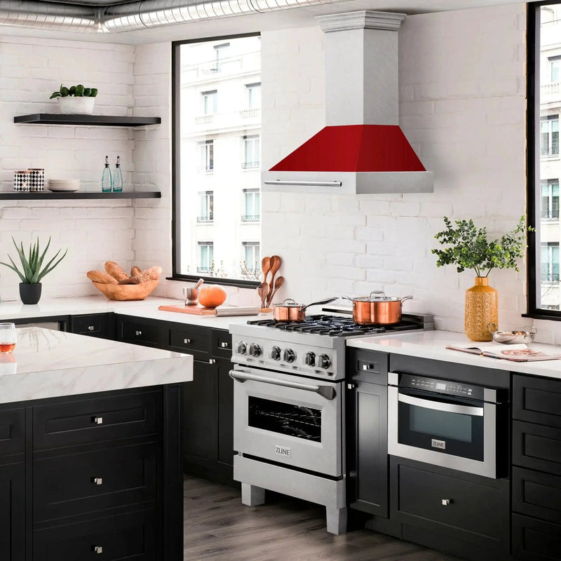 ZLINE 30" DuraSnow® Stainless Steel Range Hood with Color Shell Options 8654SNX-RM-30 by Farmhouse Kitchen and Bath