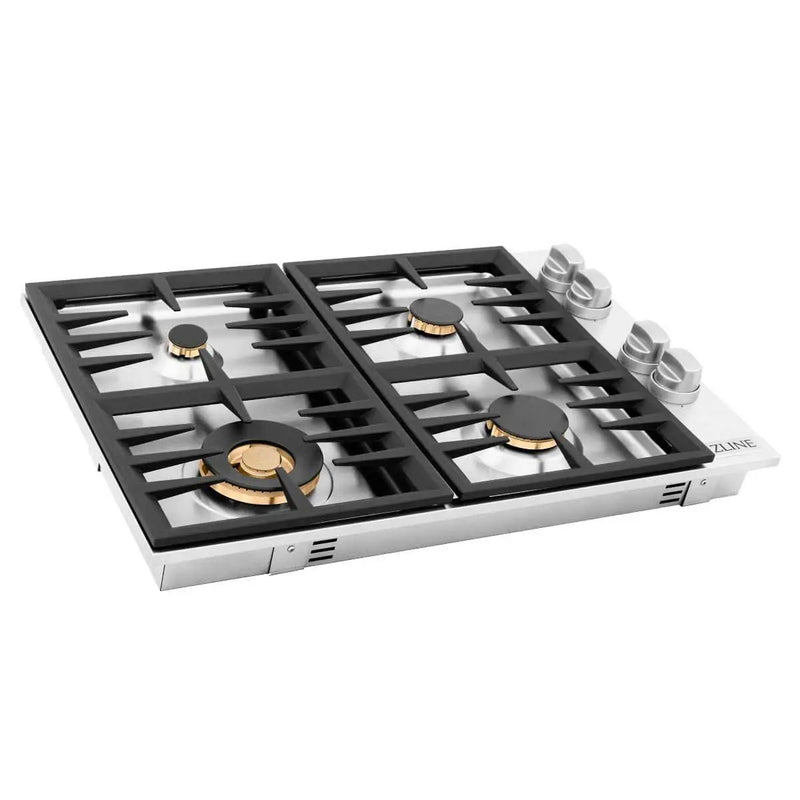ZLINE 30" Gas Cooktop with 4 Gas Brass Burners RC-BR-30 by Farmhouse Kitchen and Bath