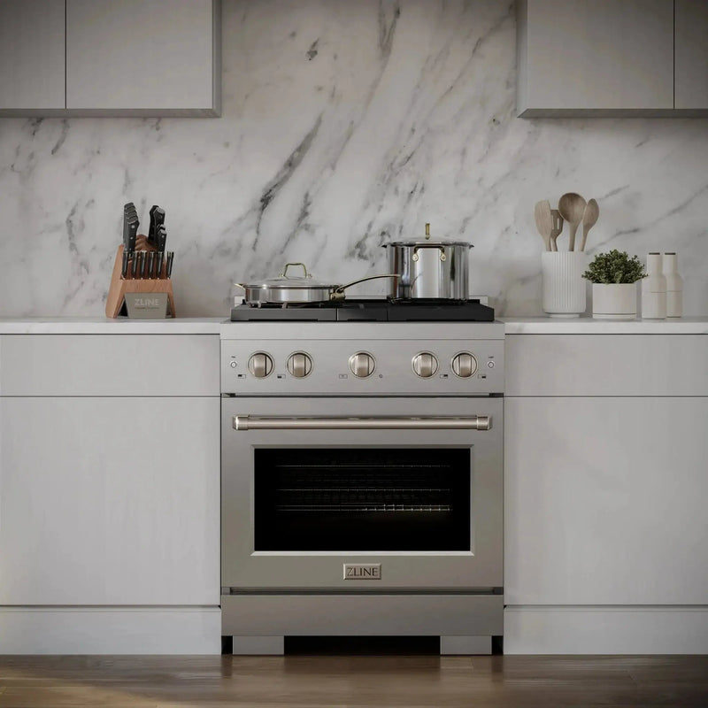 ZLINE 30 in. 4.2 cu. ft. 4 Burner Gas Range with Convection Gas Oven in Stainless Steel, SGR30 by Farmhouse Kitchen and Bath