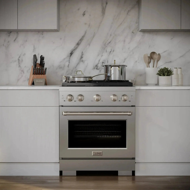 ZLINE 30 In. Gas Range, Stainless Steel w/ Brass Burners, SGR-BR-30 by Farmhouse Kitchen and Bath