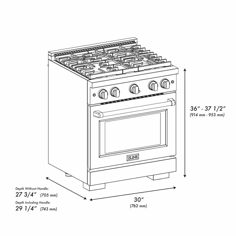 ZLINE 30 In. Gas Range, Stainless Steel w/ Brass Burners, SGR-BR-30 by Farmhouse Kitchen and Bath