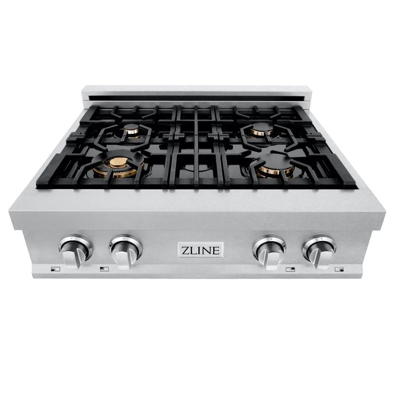 ZLINE 30" Porcelain Rangetop, DuraSnow®, 4 Brass Burners, RTS-BR-30 by Farmhouse Kitchen and Bath