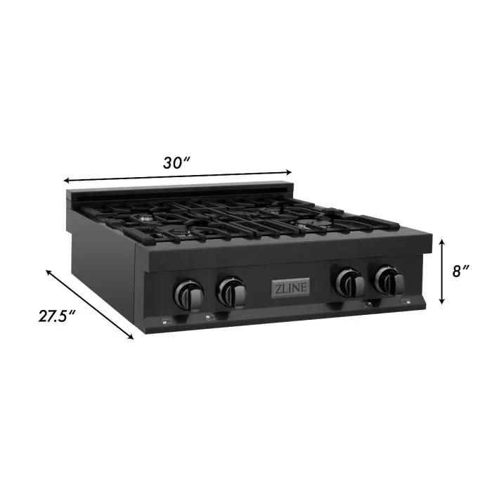 ZLINE 30" Porcelain Rangetop in Black Stainless, 4 Gas Burners, RTB-30 by Farmhouse Kitchen and Bath