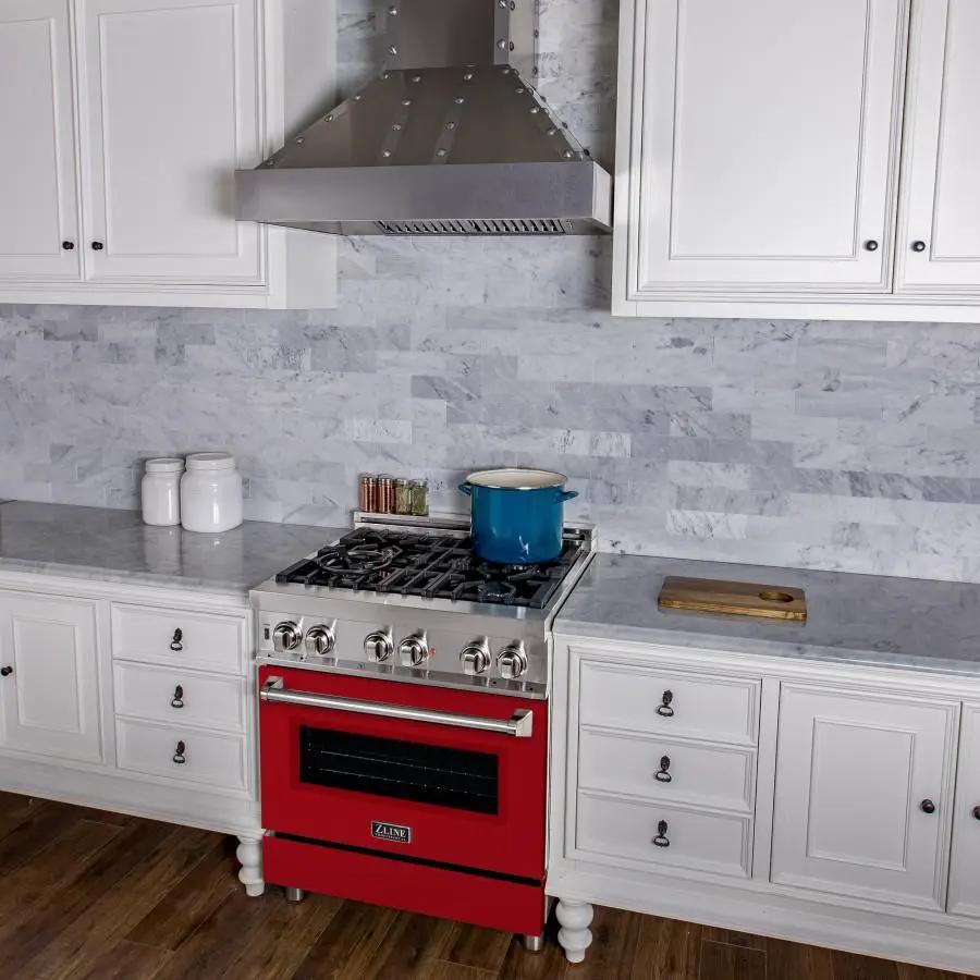 ZLINE 30" Professional Dual Fuel Range, Red Matte Door, RA-RM-30 by Farmhouse Kitchen and Bath