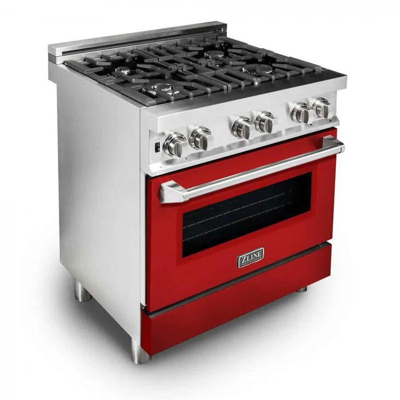 ZLINE 30" Professional Dual Fuel Range, Red Matte Door, RA-RM-30 by Farmhouse Kitchen and Bath