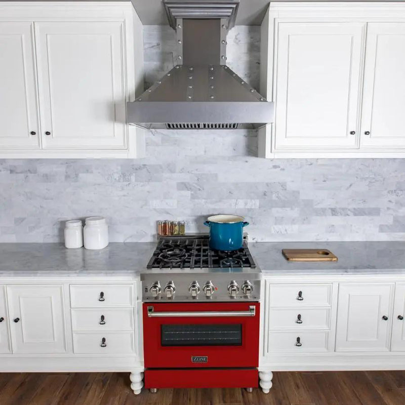 ZLINE 30" Professional Dual Fuel Range, Red Matte Door, RA-RM-30 by Farmhouse Kitchen and Bath