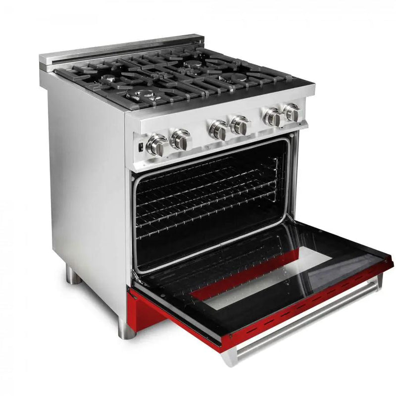 ZLINE 30" Professional Dual Fuel Range, Red Matte Door, RA-RM-30 by Farmhouse Kitchen and Bath