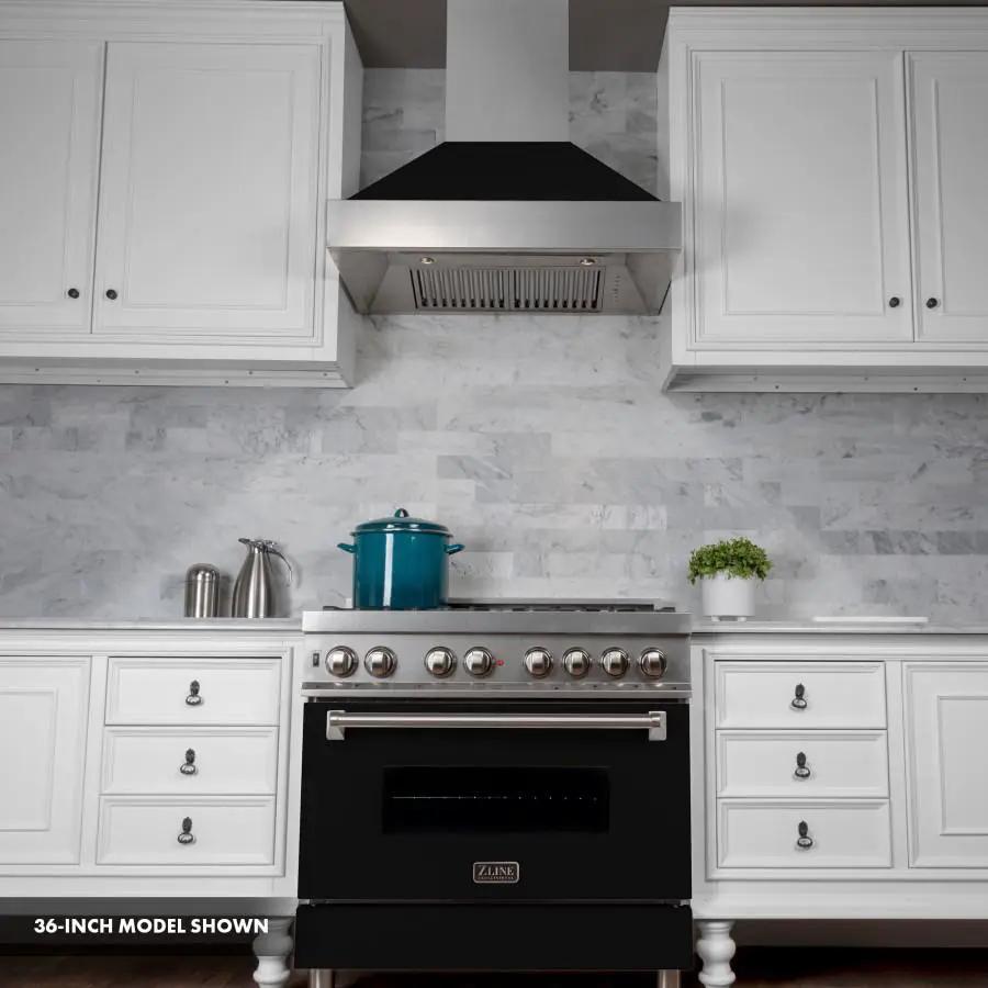 ZLINE 30" Professional Dual Fuel Range, Snow Stainless, Black Matte Door, RAS-BLM-30 by Farmhouse Kitchen and Bath