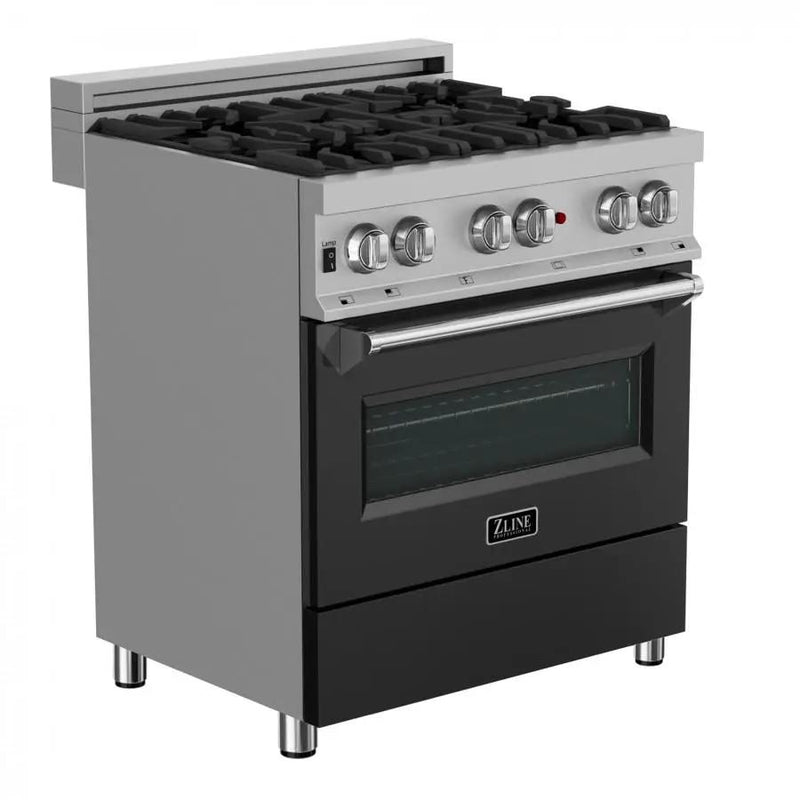 ZLINE 30" Professional Dual Fuel Range, Snow Stainless, Black Matte Door, RAS-BLM-30 by Farmhouse Kitchen and Bath