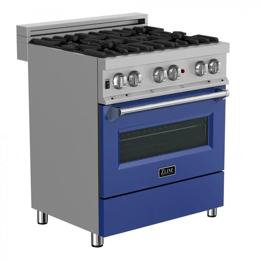 ZLINE 30" Professional Dual Fuel Range, Snow Stainless, Blue Matte Door, RAS-BM-30 by Farmhouse Kitchen and Bath