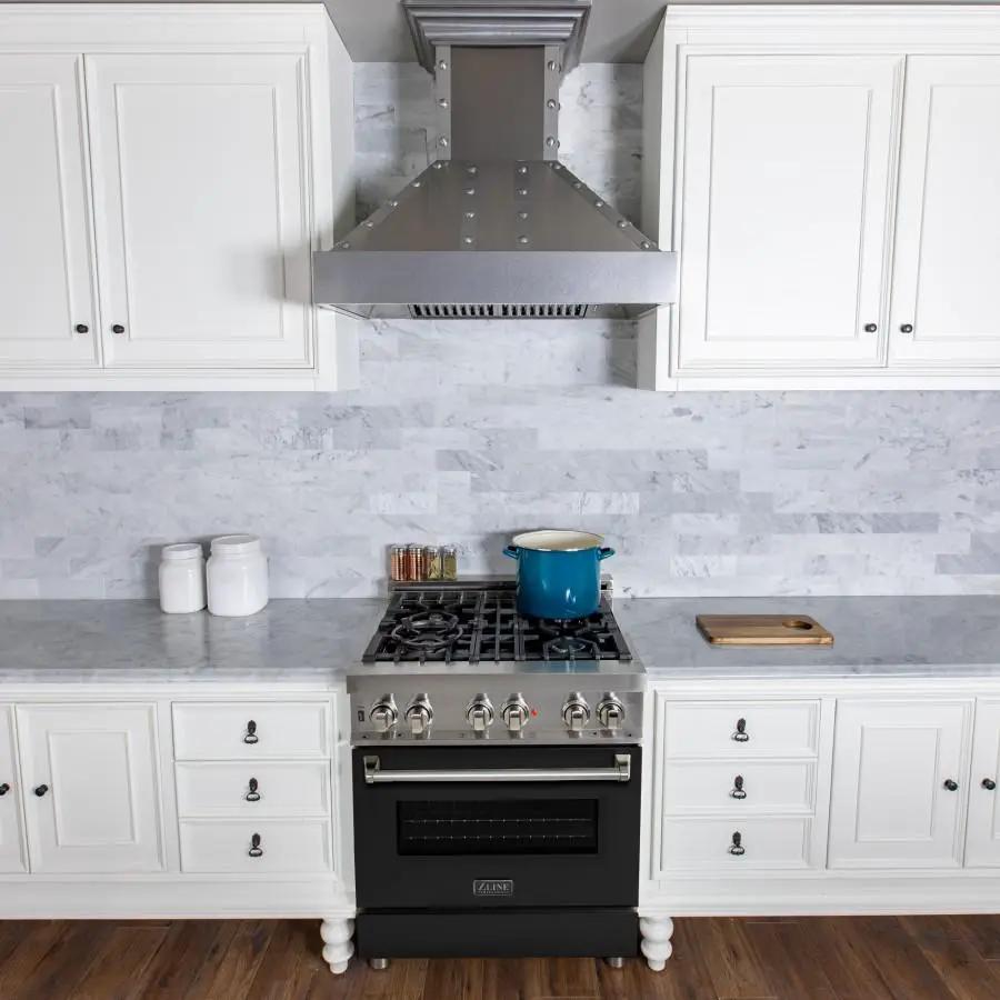 ZLINE 30" Professional Dual Fuel Range with Black Matte Door, RA-BLM-30 by Farmhouse Kitchen and Bath