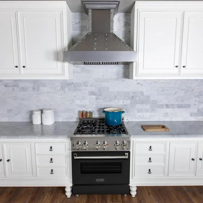 ZLINE 30" Professional Dual Fuel Range with Black Matte Door, RA-BLM-30 by Farmhouse Kitchen and Bath