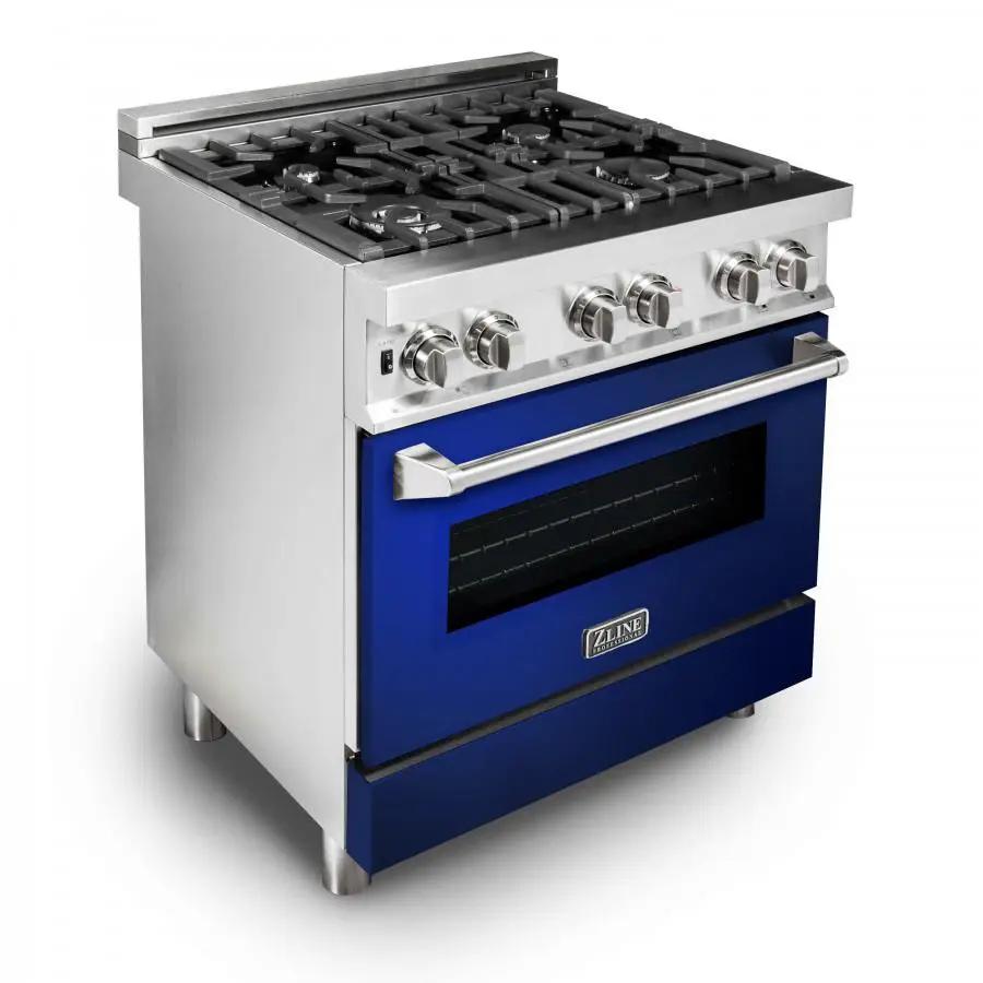 ZLINE 30" Professional Dual Fuel Range with Blue Gloss Door, RA-BG-30 by Farmhouse Kitchen and Bath
