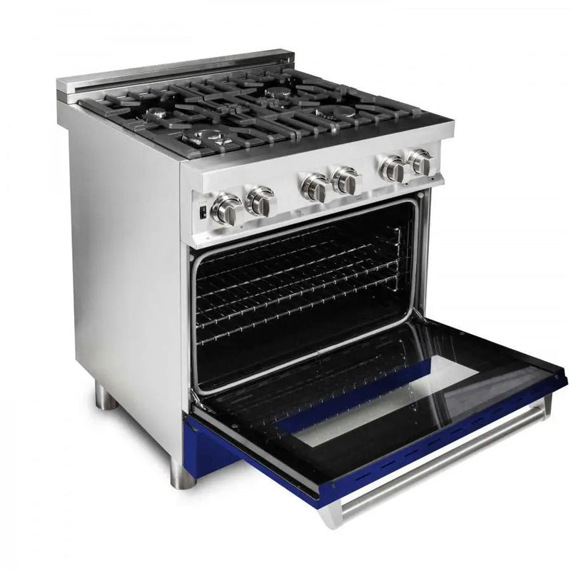 ZLINE 30" Professional Dual Fuel Range with Blue Gloss Door, RA-BG-30 by Farmhouse Kitchen and Bath