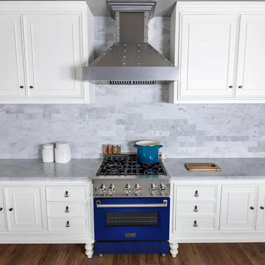 ZLINE 30" Professional Dual Fuel Range with Blue Gloss Door, RA-BG-30 by Farmhouse Kitchen and Bath