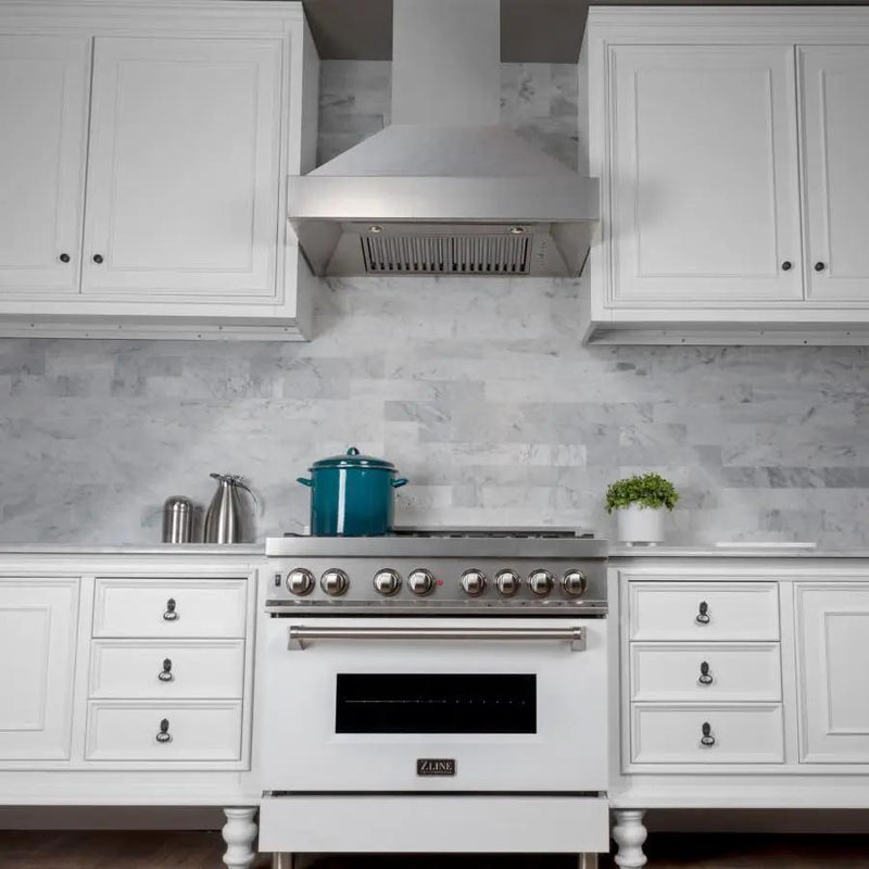 ZLINE 30" Snow Finish Stainless Range Hood with Snow Finish Shell, 8654SN-30 by Farmhouse Kitchen and Bath