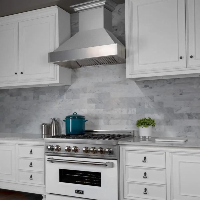 ZLINE 30" Snow Finish Stainless Range Hood with Snow Finish Shell, 8654SN-30 by Farmhouse Kitchen and Bath