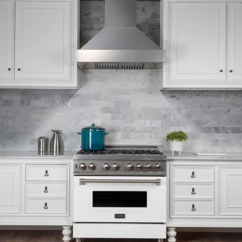 ZLINE 30" Snow Finish Stainless Range Hood with Snow Finish Shell, 8654SN-30 by Farmhouse Kitchen and Bath