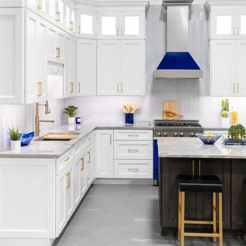 ZLINE 30" Snow Finish Wall Range Hood, Blue Gloss Shell, 8654BG-30 by Farmhouse Kitchen and Bath
