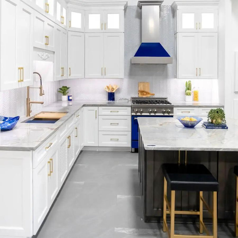 ZLINE 30" Snow Finish Wall Range Hood, Blue Gloss Shell, 8654BG-30 by Farmhouse Kitchen and Bath