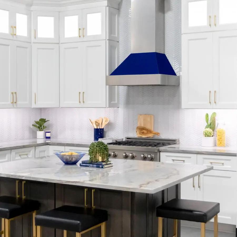 ZLINE 30" Snow Finish Wall Range Hood, Blue Gloss Shell, 8654BG-30 by Farmhouse Kitchen and Bath