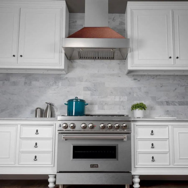 ZLINE 30" Snow Finish Wall Range Hood, Hammered Copper Shell, 8654HH-30 by Farmhouse Kitchen and Bath