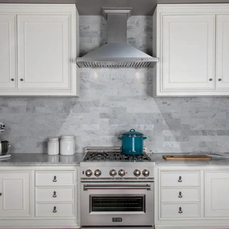 ZLINE 30" Snow Finished Stainless Steel Wall Mount Range Hood, 8KBS-30 by Farmhouse Kitchen and Bath